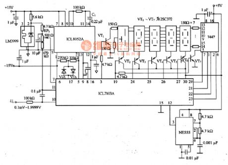 The circuit of ICL7103A high precision digital voltmeter
