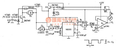The rotating speed test circuit formed by NE555 and so on