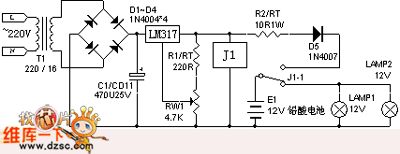 Using Constant-Voltage Current-Limited Floating-Charge Method Power-Outage Lighting Circuit