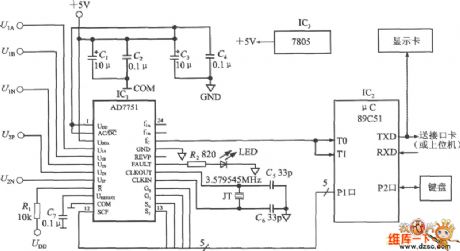 Electric Energy Metering System Simplified (Single-Phase Electric Energy Metering System AD7551) Circuit