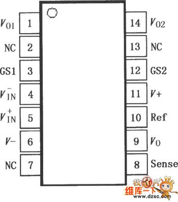 INA166 Low-Noise Low-Distortion Instrument Amplifier Pin Circuit