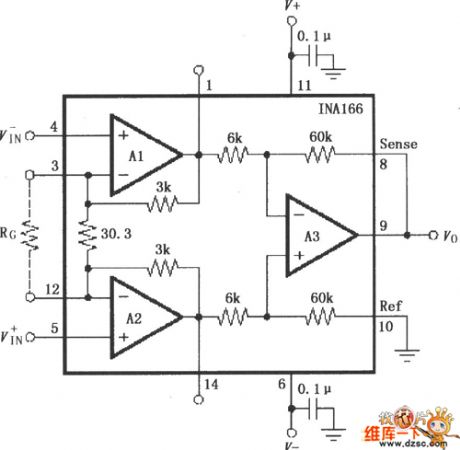 INA166 Signal And Power Supply Basic Connection Circuit