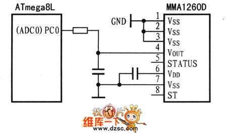 The joint circuit between MMA1260D and ATmega8L