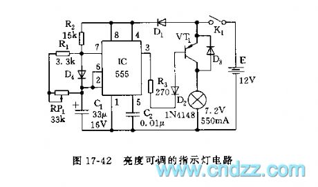 555 brightness adjustable indicator light circuit