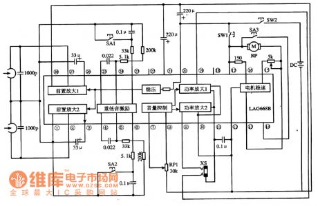 The typical application circuit and internal block diagram of LAG668B IC