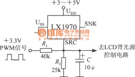 Brightness adjusting circuit diagram composed of LX1970 visible brightness sensor