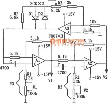 Circuit of Sine wave Oscillator with Ajustable Frequency and Constant Amplitude