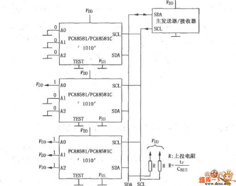 PCA8581 I2C port 128×8-bit E2PROM circuit