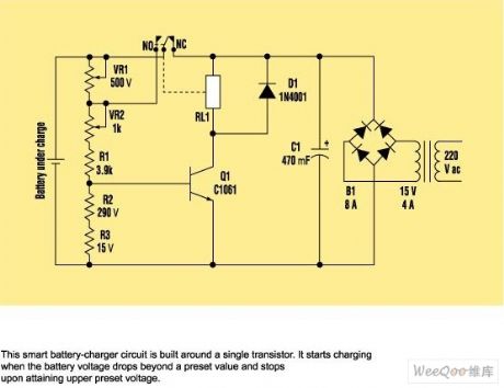 the smart battery charger circuit that using a single transistor