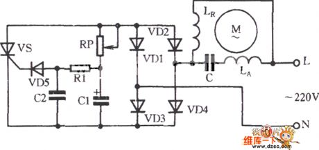 Single phase electromotor thyristor stepless speed regulation circuit