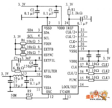 The circuit of ICS1523 typical application