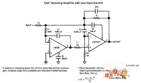 fast summing amplifier with low input current circuit