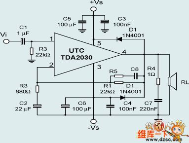 TDA2030 typical application circuit