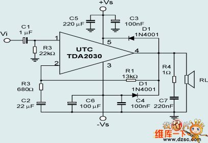 TDA2030 typical application circuit