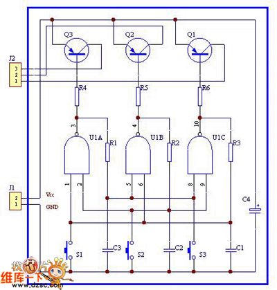 simple and practical three-key interlock electronic switch circuit