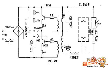 EW-8W electronic ballast circuit