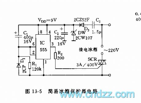 555 simple refrigerator protection circuit