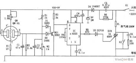 Ventilator auto-control circuit composed of μA555