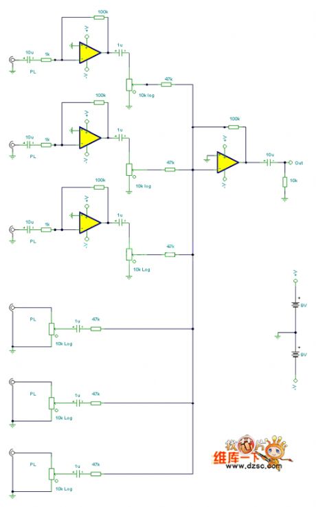 Principle Circuit of Mixer with 6 Input Channels