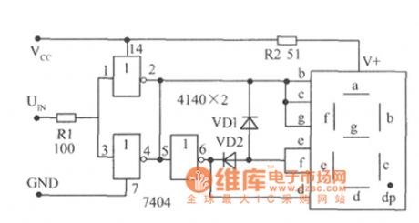 The level test circuit diagram composed of 7404 TTL hex not gate