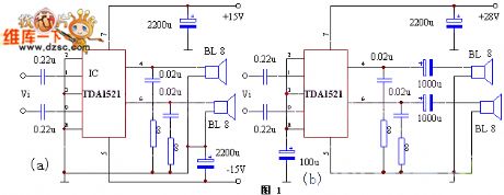 2×15W Power Amplifier Circuit made by IC TDA1521A Hi-Fi Amplifier