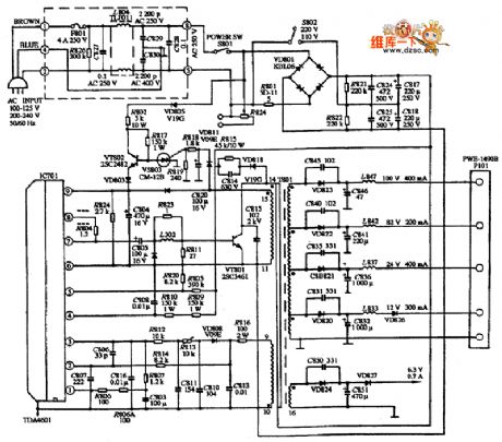 PWB-1509 color display power supply circuit diagram