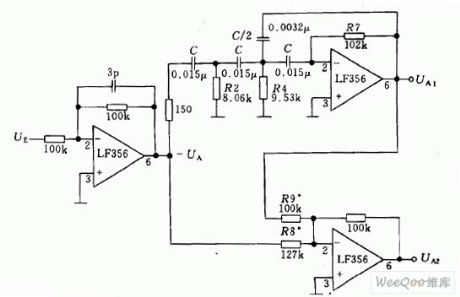 Third-order asymmetric filter circuit diagram composed of LM356 op amp