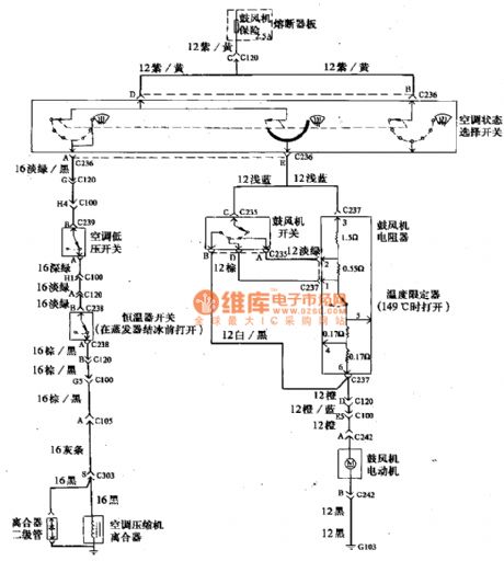 Beijing Cherokee light off-road vehicle air-conditioning control wiring circuit diagram