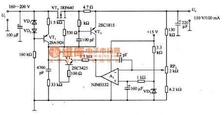 Output 15OV/100mA regulator circuit diagram