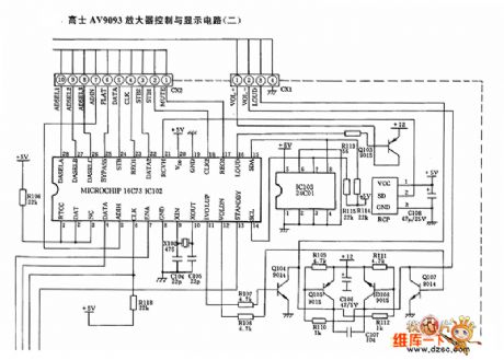 Gaoshi AV9093 amplifier control and display circuit diagram
