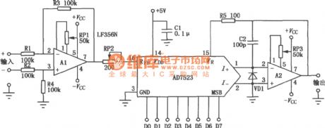 Programmable gain amplifier circuit composed of the AD7523