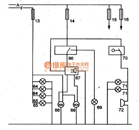Shenyang JinBei SY6474,SY6475A, SY6475 light bus width lamp, stop lamp, reversing lamp basic circuit diagram