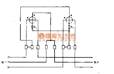 The dual component sine table wiring circuit diagram of three-phase reative energy meter with 60-degree of phase angle differential