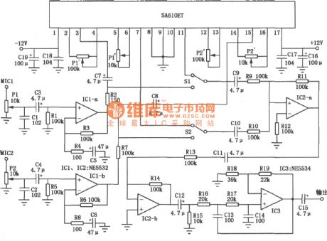 Audio frequency selection amplifier circuit compose of SA610ET
