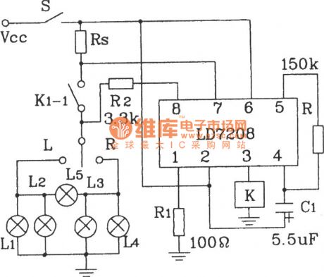 The typical application circuit diagram of LD7208 police car turning ASIC