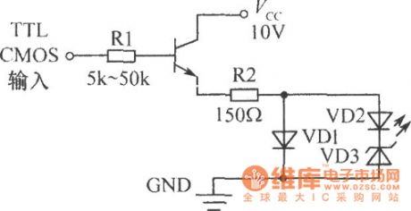 Two LEDs alternately flashing circuit diagram controlled by digital integrated circuit