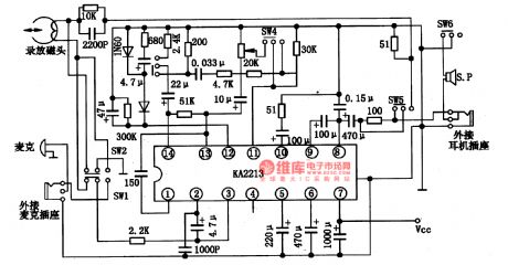 KA2213 single chip sound recorder or reproducer integrated circuit diagram