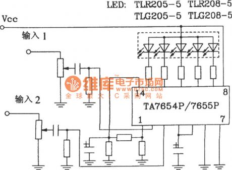 5-point in a line LED display driver circuit diagram composed of TA7654P／TA7655P