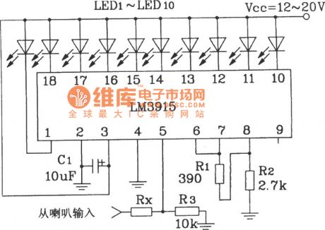Simple audio power meter circuit diagram composed of LM3915