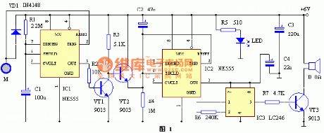 Door alarm circuit with the time recognition function composed of the NE555