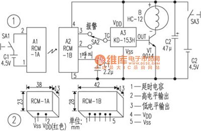 multi-function alarm circuit composed of the wireless transceiver