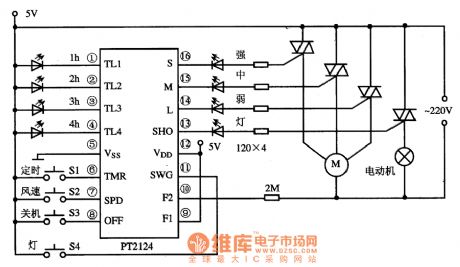 PT2124 fan monolithic microcomputer integrated circuit diagram