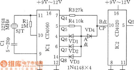 Time Base Circuit Composed of 32768Hz Crystal SJT Generating 60Hz Signal