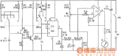 DC capacitor tester circuit diagram composed of 555
