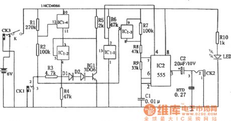 Five uses tri-state audio logic pen (CD4066, 555) circuit diagram