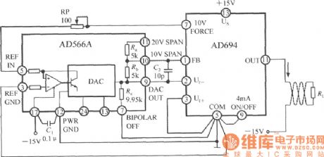 The current loop interface circuit diagram of AD694 being used as D / A converter