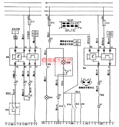 The basic circuit diagram of Daewoo RACER car buzzer, indoor light circuit