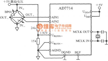 Pressure measuring system circuit diagram composed of AD7714