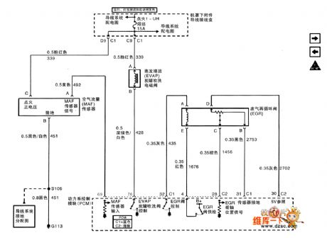 2.5L motor data sensor, intake manifold absolute pressure, air flow and EGR circuit diagram