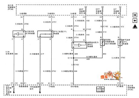 2.5L motor data sensor, air conditioning system refrigerant pressure, throttle position circuit diagram